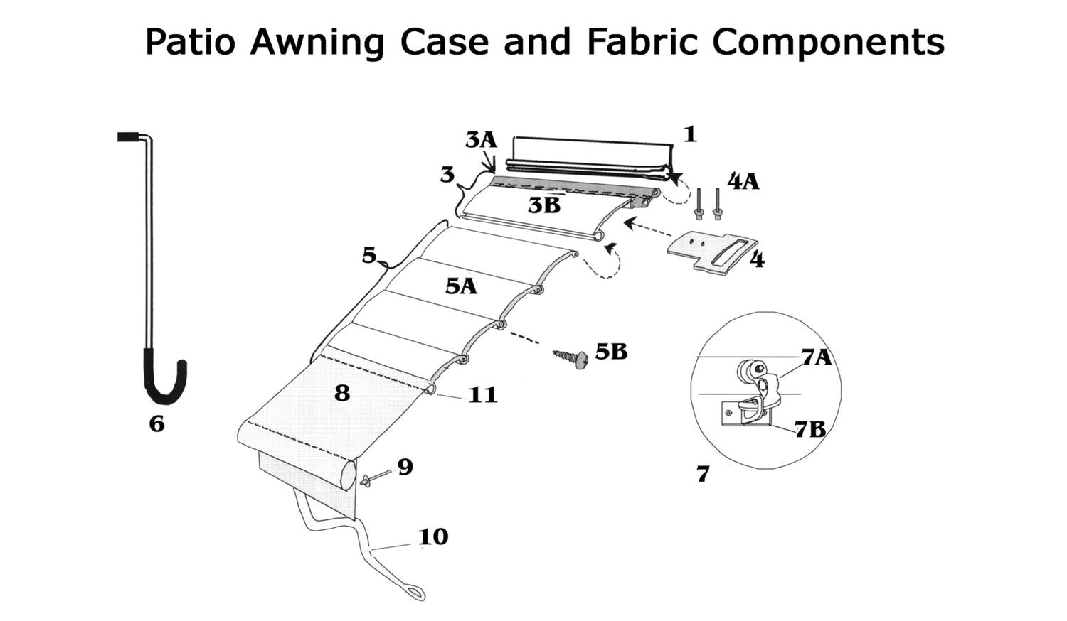 Zip Dee Patio Awning Case and Fabric Components