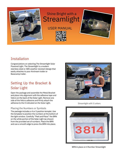 Streamlight Solar Powered 5 Number BRN Light for Airstream Trailers - Easy to Install and Use