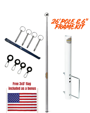 Telescopic Fiberglass Flagpole & 6" Frame Mount Kit