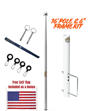Telescopic Fiberglass Flagpole & 6" Frame Mount Kit