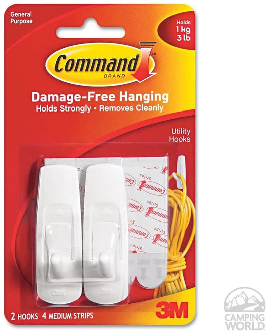 3M 17001ES Command 3 lb. Adhesive Hooks White Medium, 2 hooks, 4 strips