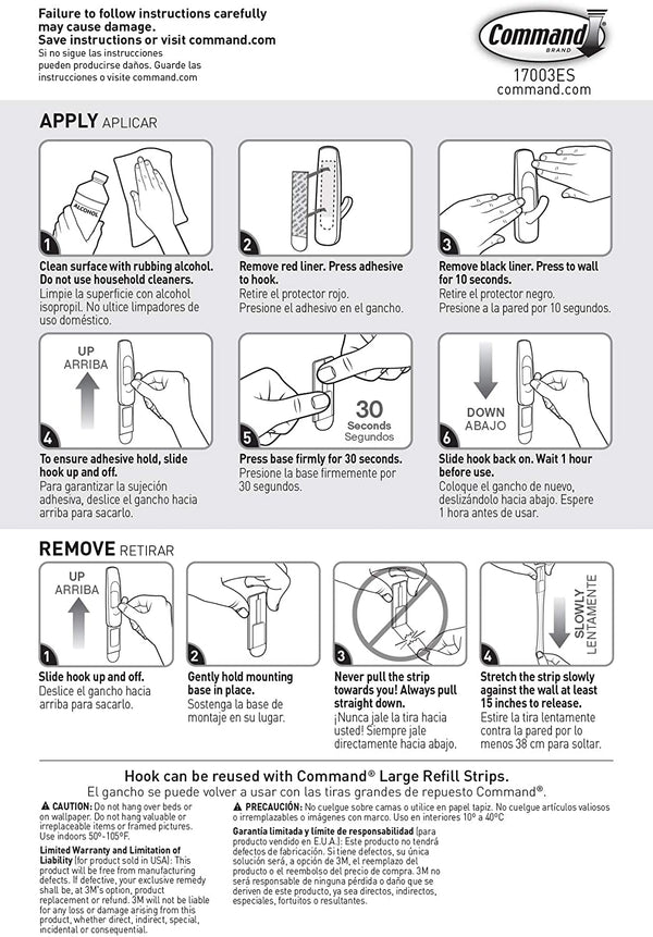 3M 17003ES Command Large Utility Hook, White, 1-Hook, 2-Strips