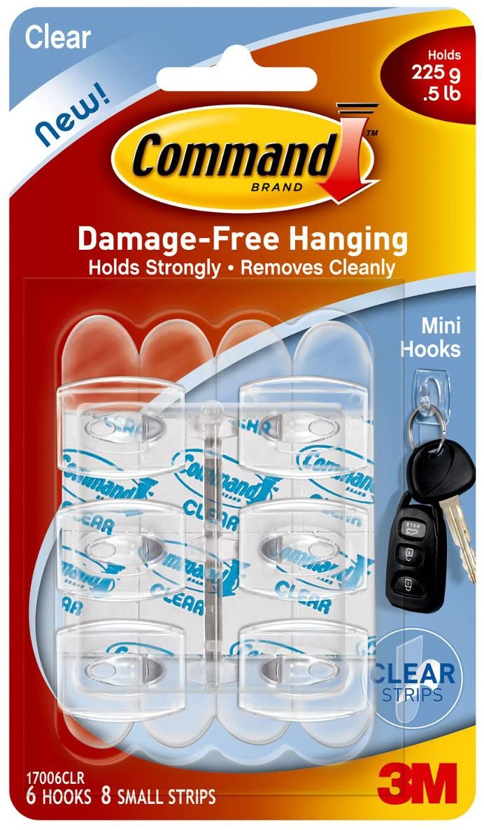 3M 17006CLR-ES Command Clear Mini Hooks, 6 Hooks, 8 Strips