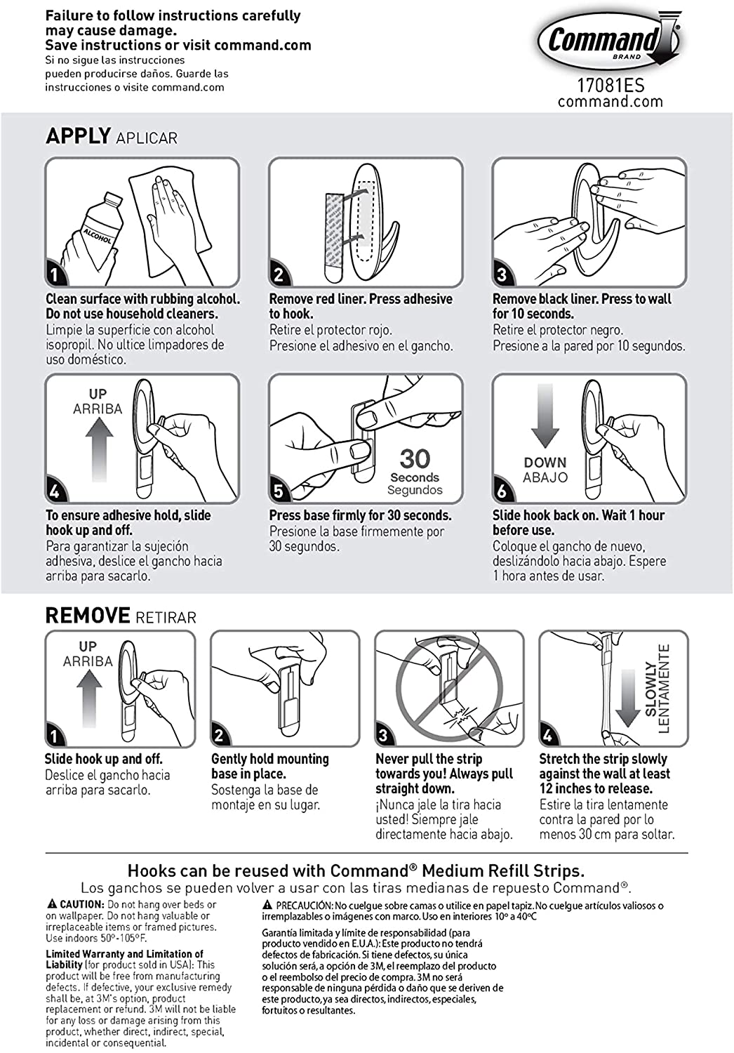 3M 17081ES Command Designer Hooks, Medium, White, 2-Hooks, 4 Strips