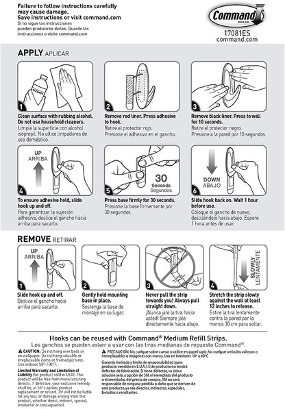 3M 17081ES Command Designer Hooks, Medium, White, 2-Hooks, 4 Strips