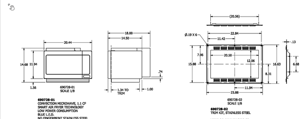 Airstream 1.1 Cubic Ft Microwave Convection Smart Air Fry, Stainless Steel - 690728-01 or Trim Kit 690728-02