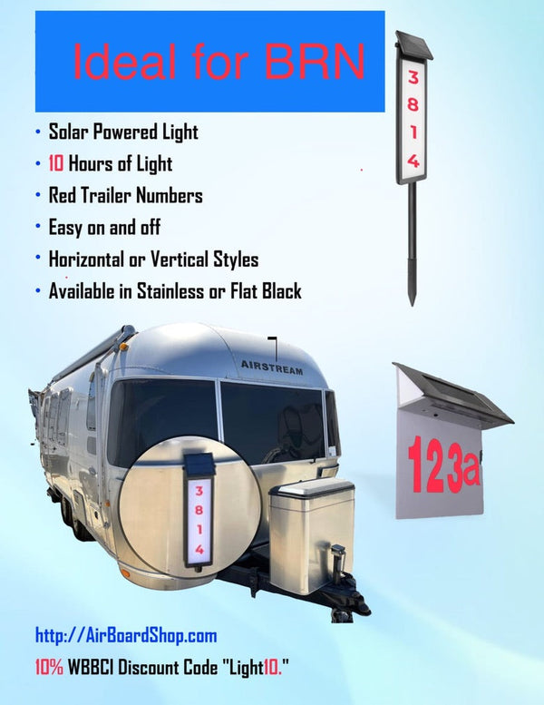 Lightweight Solar Powered 5 Number BRN Light for Airstream Trailers - Easy to Store and Transport