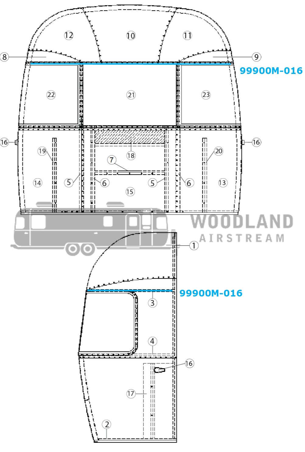 Airstream Bow Upper Window for Airstream Sport 22' - 99900M-016