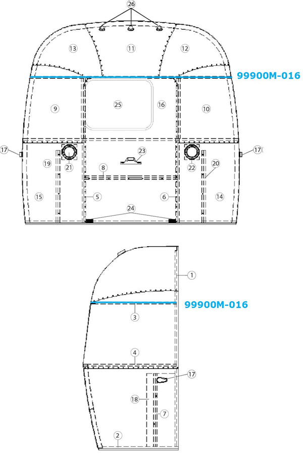 Airstream Bow Upper Window for Airstream Sport 22' - 99900M-016