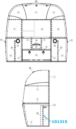 Airstream Vertical Front/Rear Brace (from Floor to Window) for Narrow Body - 101315