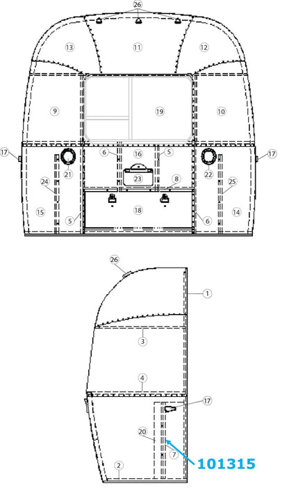 Airstream Vertical Front/Rear Brace (from Floor to Window) for Narrow Body - 101315