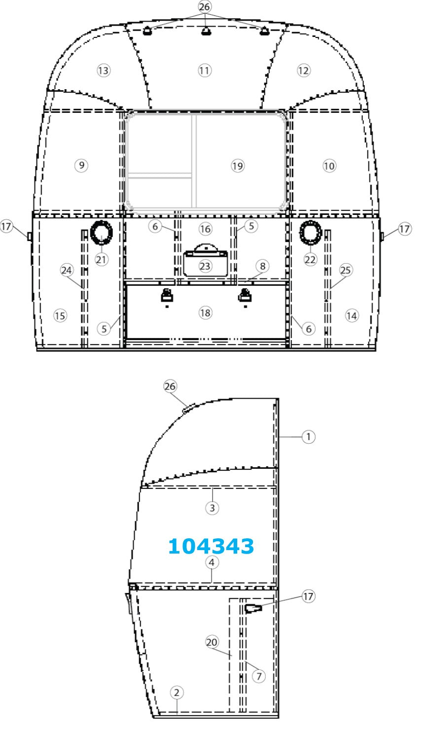 Bow, Lower Window for Narrow Body Airstreams - 104343