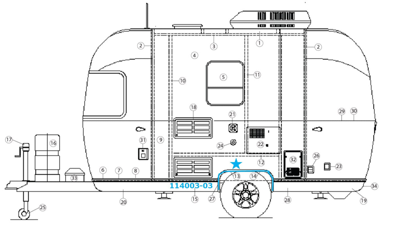 Airstream Formed Inner Wheel Well Trim for Single Axle 16' - 114003-03