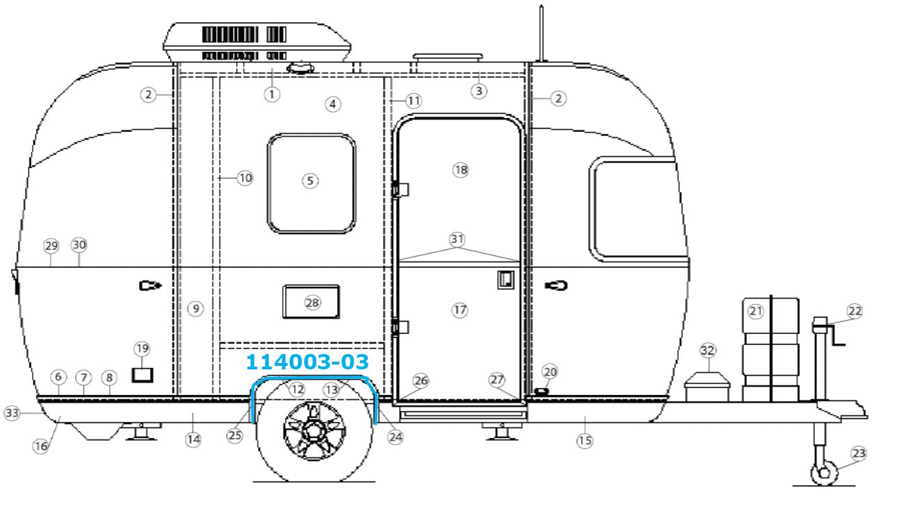 Airstream Formed Inner Wheel Well Trim for Single Axle 16' - 114003-03