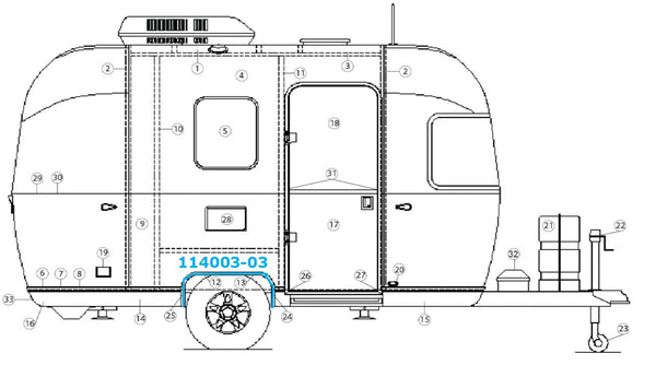 Airstream Formed Inner Wheel Well Trim for Single Axle 16' - 114003-03