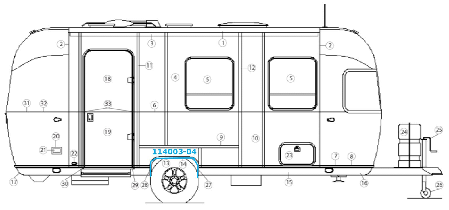 Airstream Inner Wheel Well Trim for Single Axle Trailers - 114003-04 