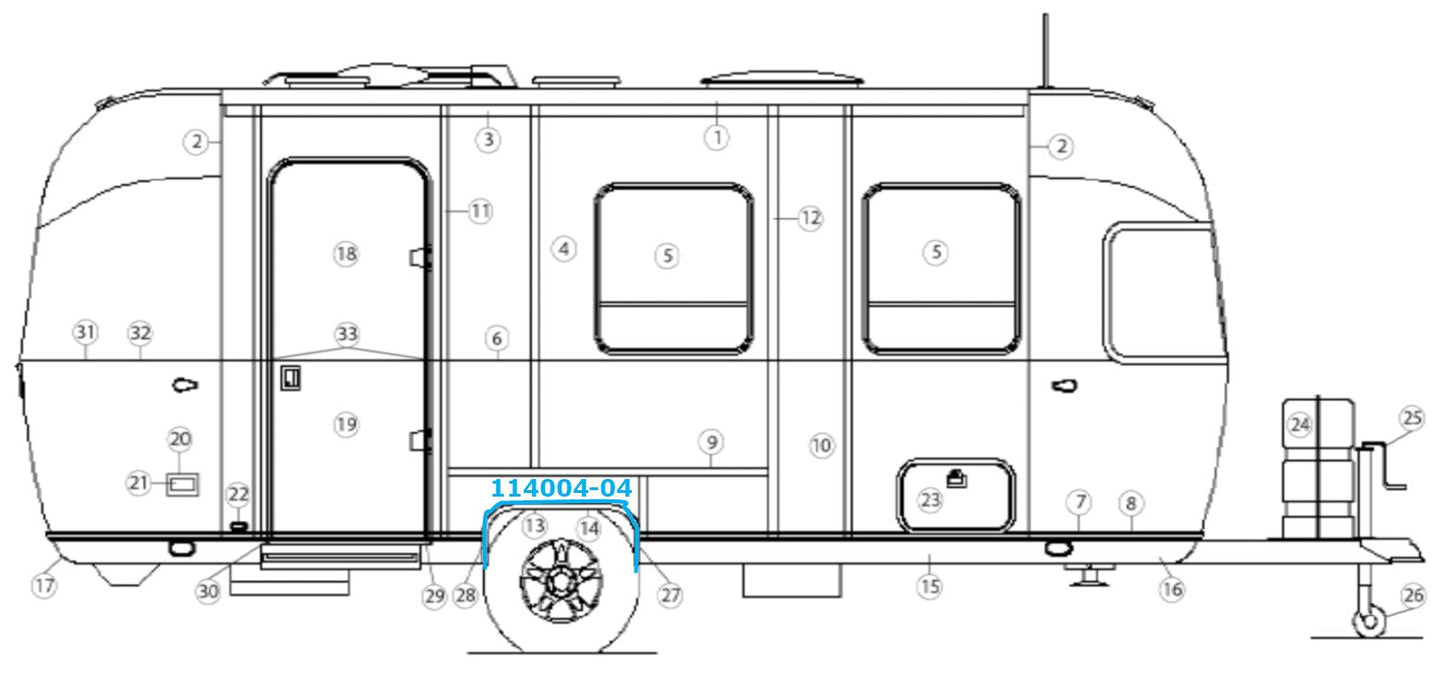 Airstream Outer Wheel Well Trim for Single Axle Trailers - 114004-04