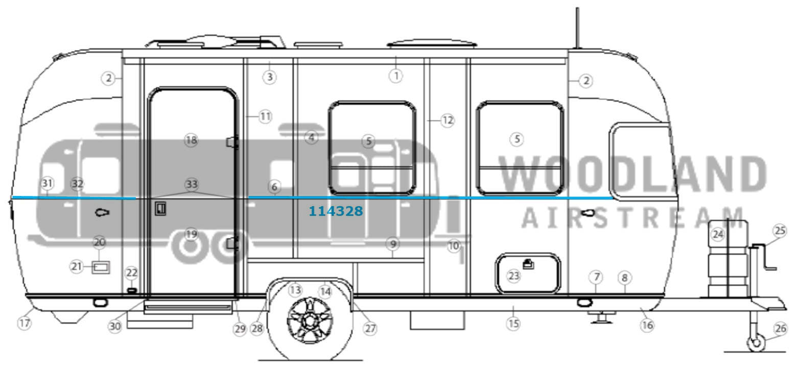 Airstream Upper Body Aluminum Extrusion Beltline Molding 1" - 114328