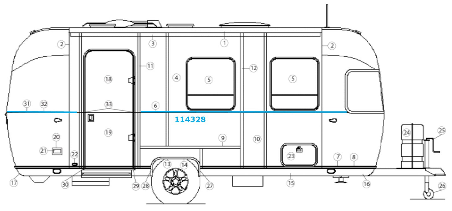 Airstream Upper Body Aluminum Extrusion Beltline Molding 1" - 114328