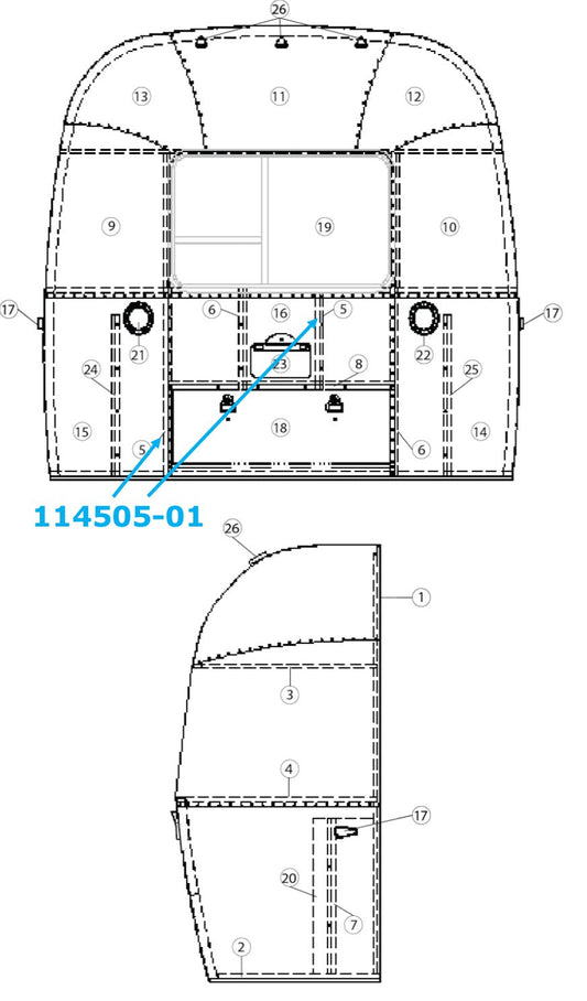 Airstream Curbside Vertical Front Brace for Narrow Body - 114505-01