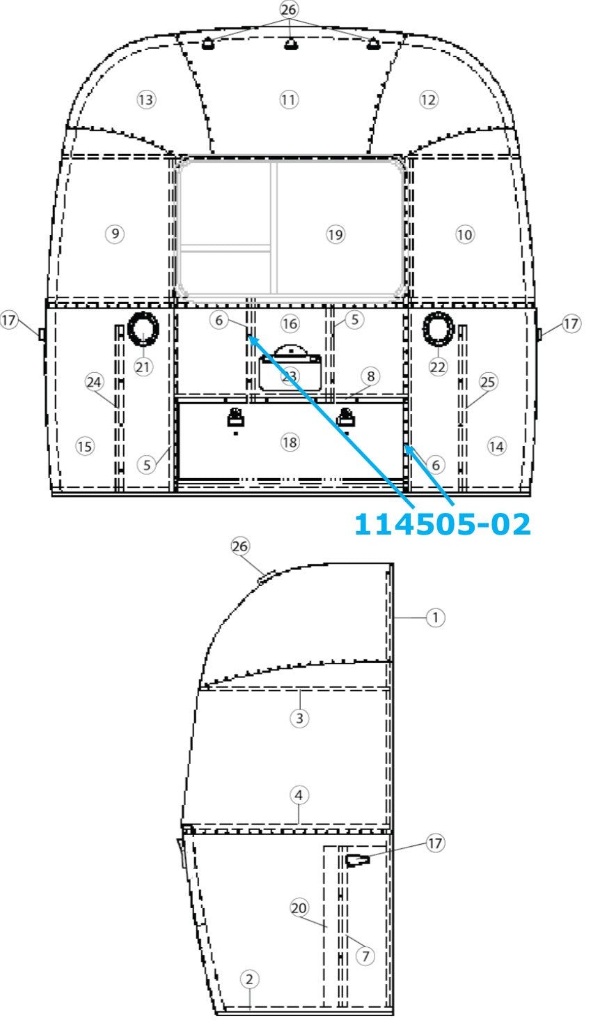 Airstream Roadside Vertical Front Brace for Narrow Body - 114505-02