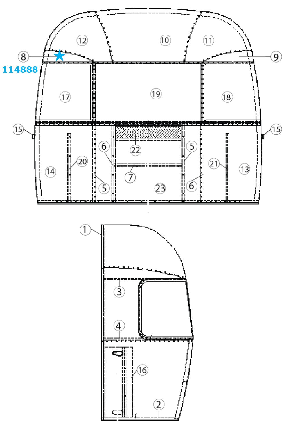 Airstream Rear Roadside / Front Curbside Window Level Segment - 114888