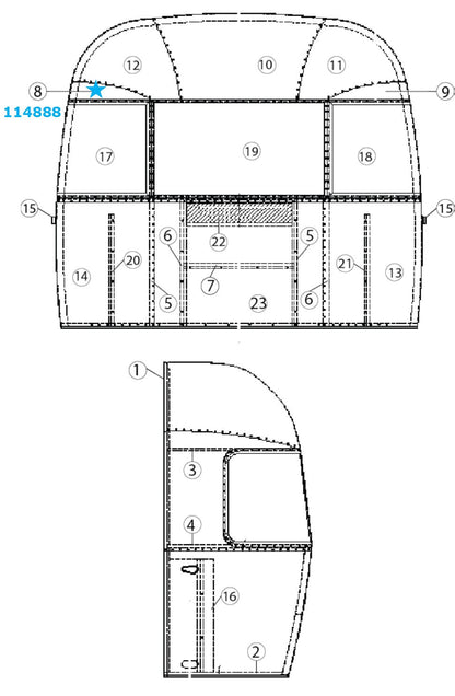 Airstream Rear Roadside / Front Curbside Window Level Segment - 114888