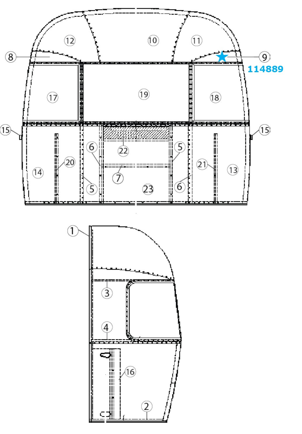 Airstream Rear Curbside / Front Roadside Window Level Segment - 114889