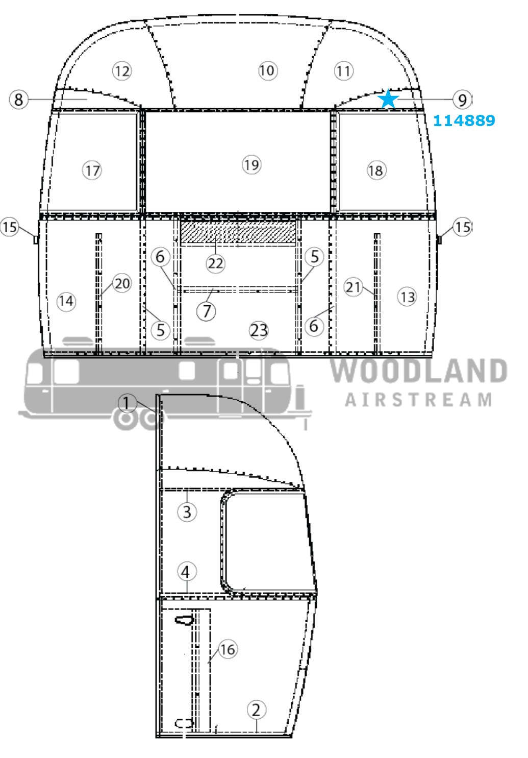 Airstream Rear Curbside / Front Roadside Window Level Segment - 114889