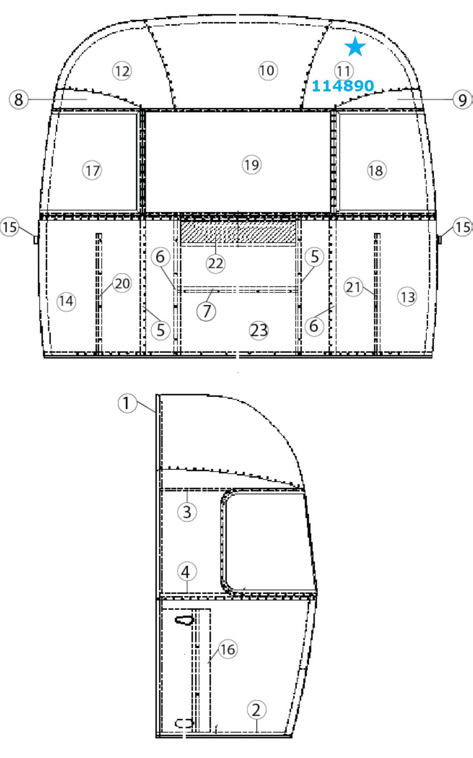 Airstream Rear Upper Middle Curbside/ Front Upper Middle Roadside Segment #26  - 114890