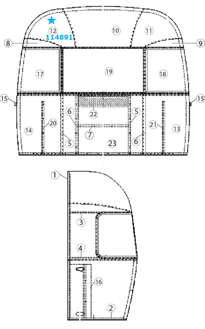 Airstream Rear Upper Middle Roadside/ Front Upper Middle Curbside Segment #27  - 114891