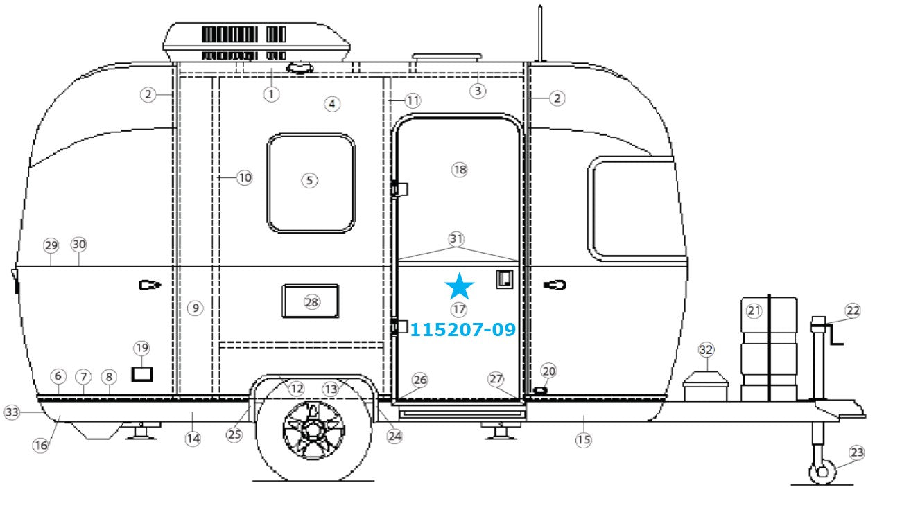 Main Door for Airstream Sport 16' Lefthand Hinge - 115207-09