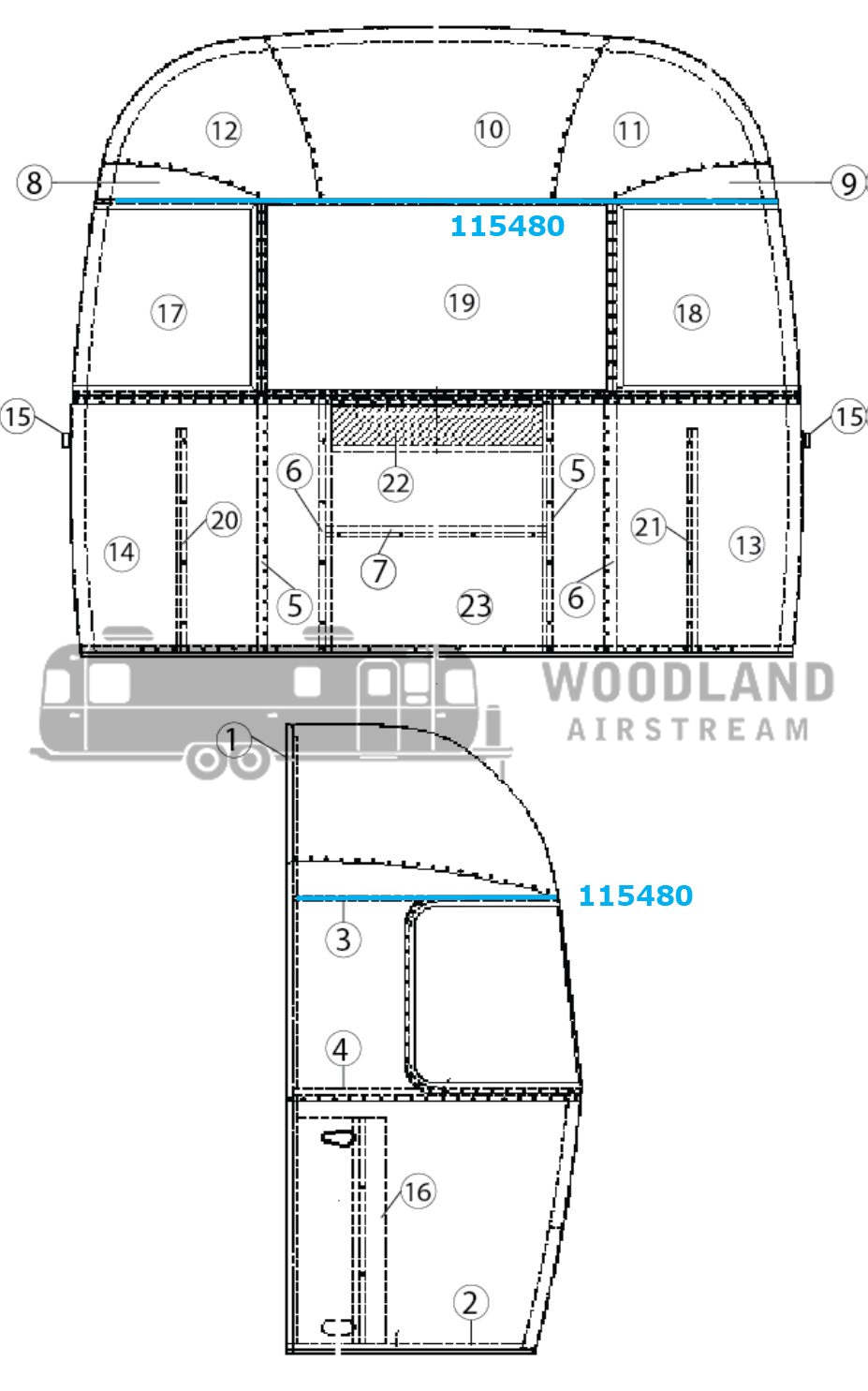 Airstream Bow, Upper Window for Narrow Body - 115480