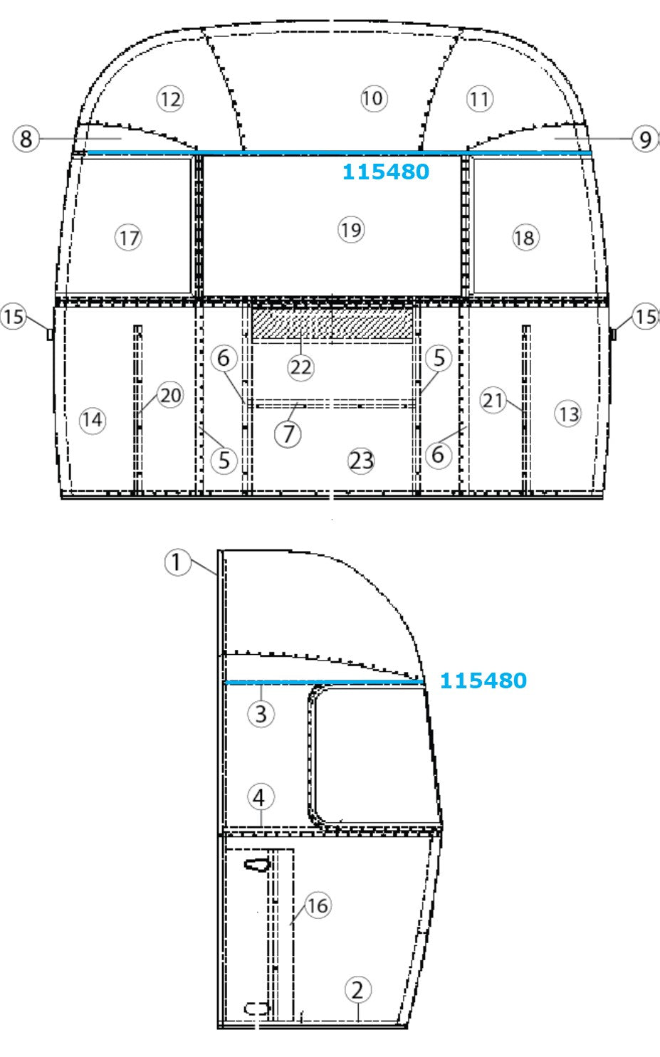 Airstream Bow, Upper Window for Narrow Body - 115480