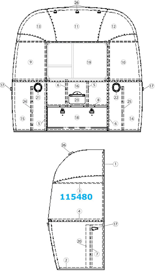 Airstream Bow, Upper Window for Narrow Body - 115480