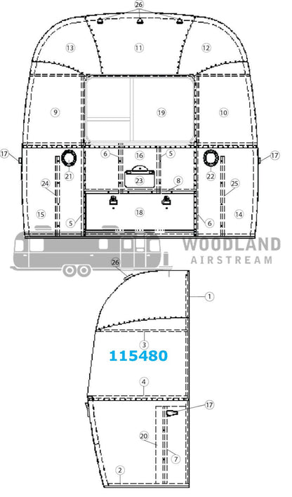 Airstream Bow, Upper Window for Narrow Body - 115480