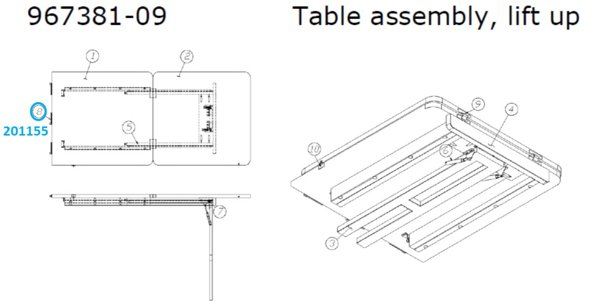 Airstream Plastic Sliding Table Guide for Table Assembly 967381-09, Lift Up - 201155