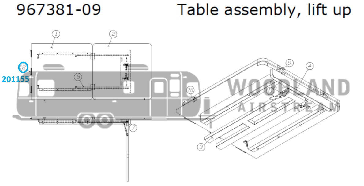 Airstream Plastic Sliding Table Guide for Table Assembly 967381-09, Lift Up - 201155