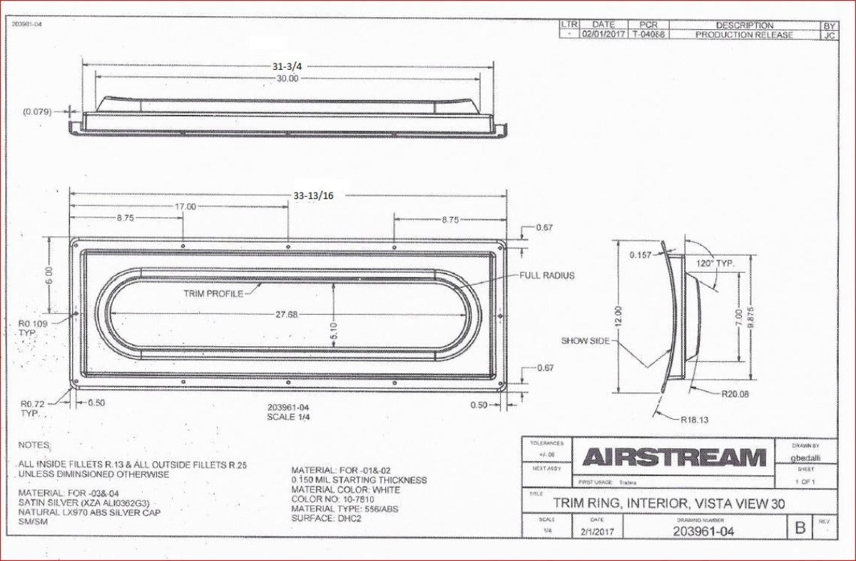 Airstream Interior Trim Ring for 30" Vista View Window, Silver - 203961-04