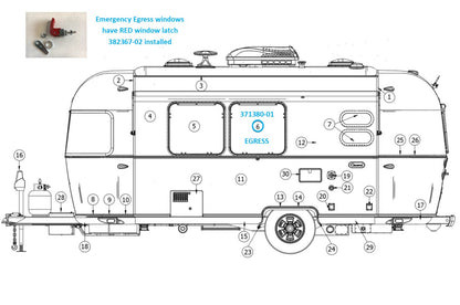 Airstream 30" Tall Side Window Glass Curved with Frame, Emergency Egress - 371380-01