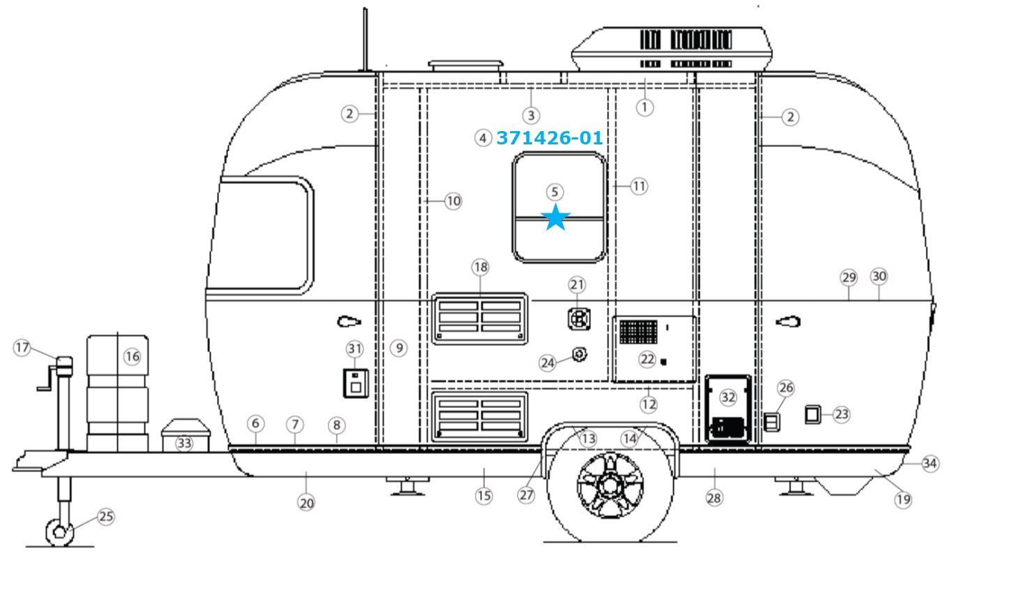 Airstream Sport or Safari 8" Vented Silver Frame Window for Roadside - 371426-01