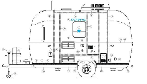 Airstream Sport or Safari 8" Vented Silver Frame Window for Roadside - 371426-01