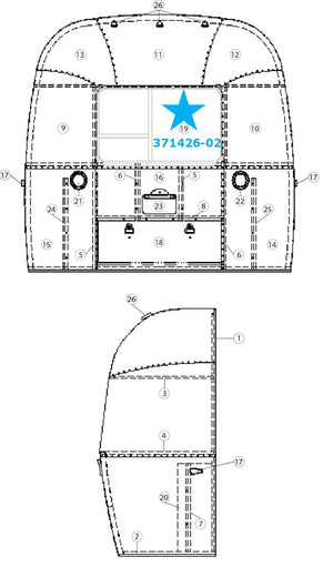 Airstream Sport or Safari Rear End Vertical Egress Window 44" x 24.25" - 371426-02