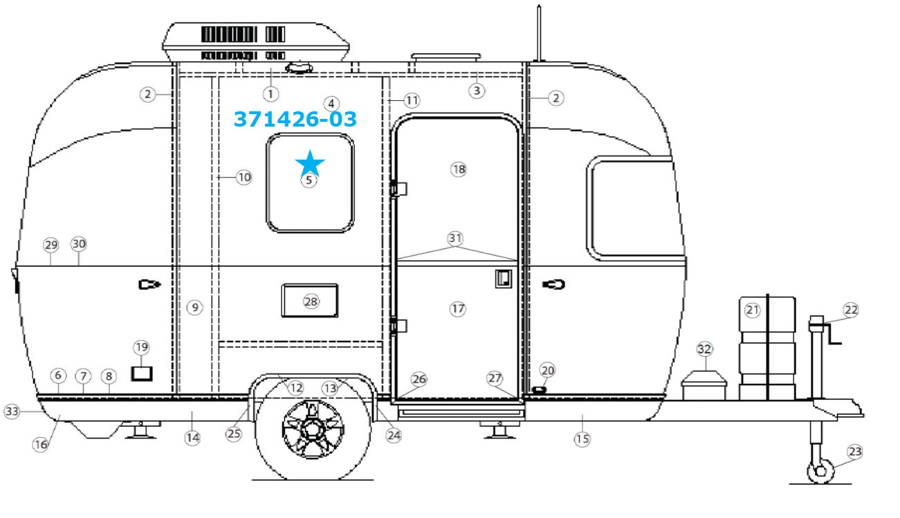 Airstream Sport or Safari Fixed Silver Frame Window for Curbside - 371426-03