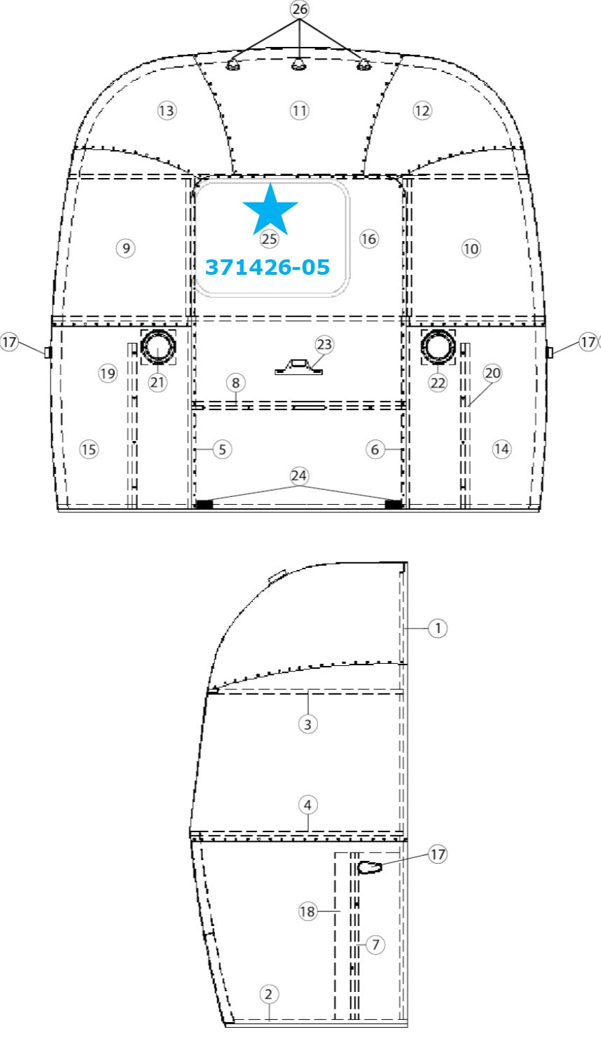 Airstream Rear Window for Airstream Sport 22' or Airstream Safari - 371426-05