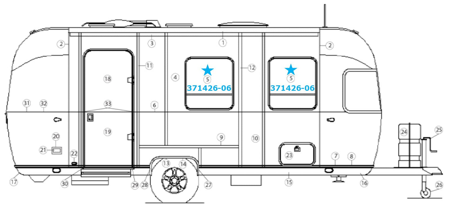 Airstream 8" Vented Silver Frame Window for Curbside for Sport 22' - 371426-06