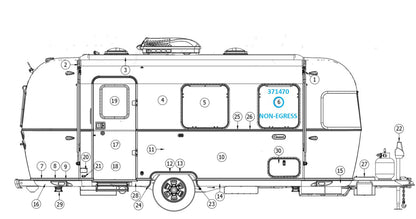 Airstream 26" Tall Side Window Glass Curved with Frame, Non Egress - 371470