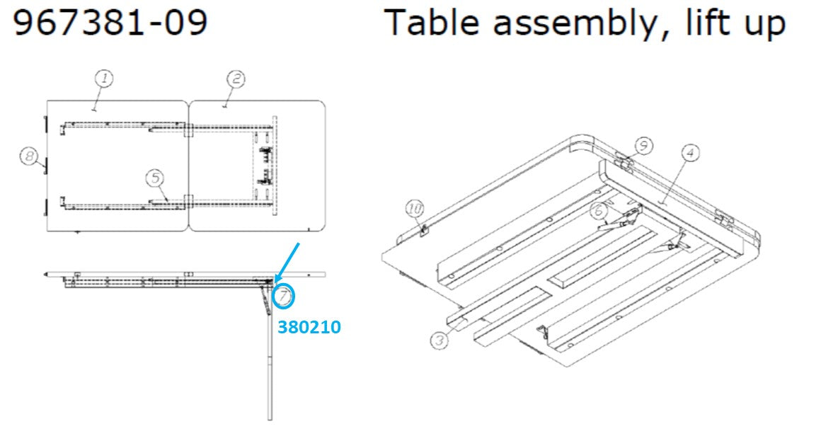 Airstream Plain Steel Hinge for Table Assembly 967381-09, Lift Up - 380210