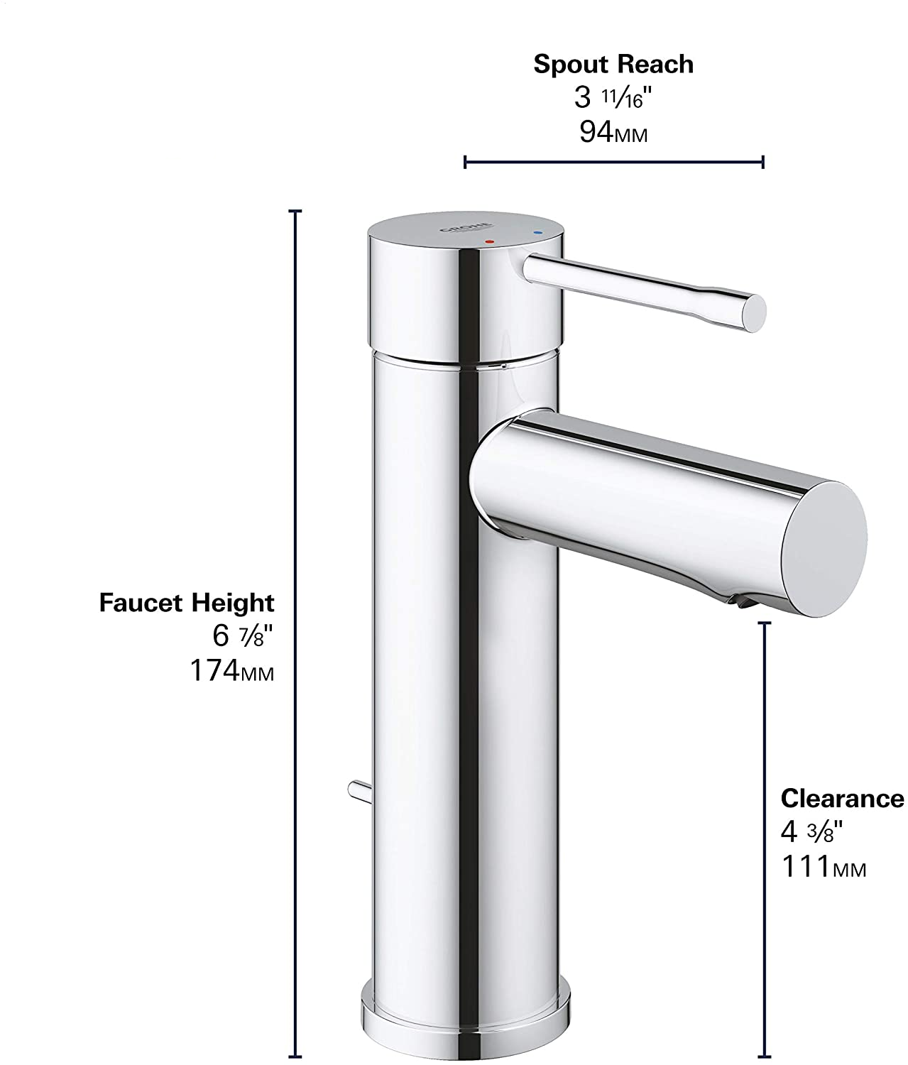 Airstream Essence S-Size Lavatory Faucet with Fixed Spout, Chrome - 602250