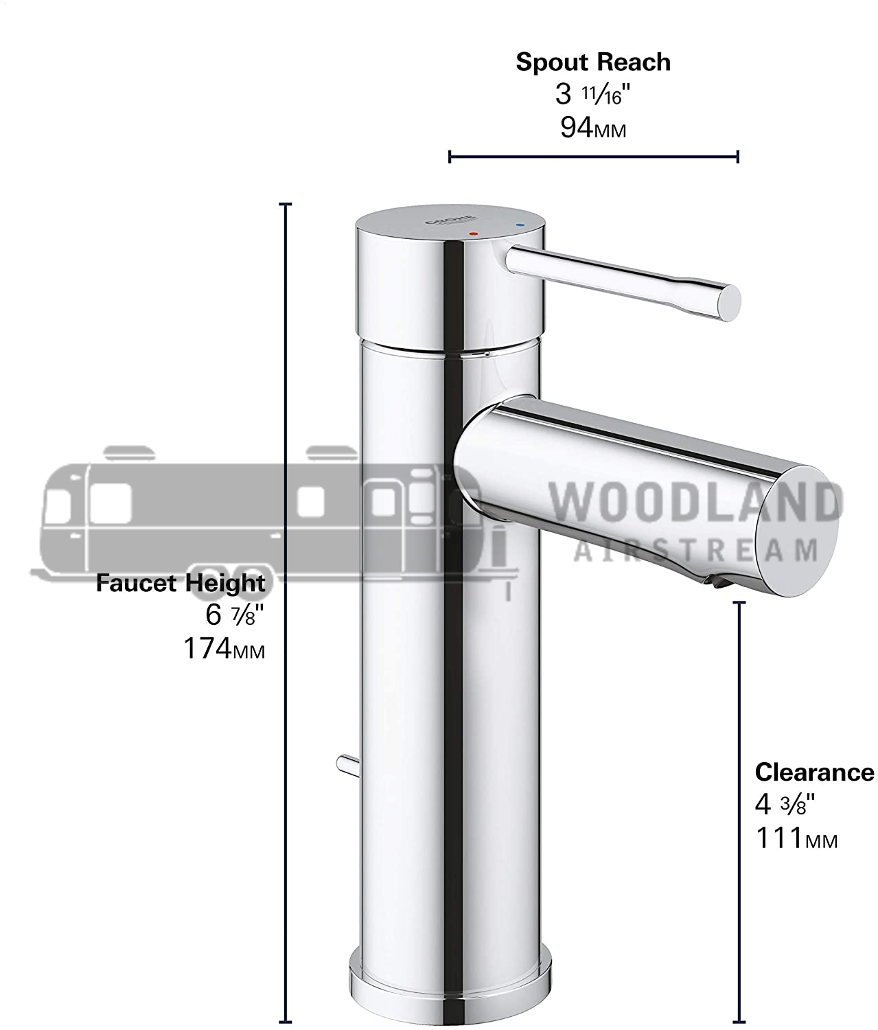 Airstream Essence S-Size Lavatory Faucet with Fixed Spout, Chrome - 602250